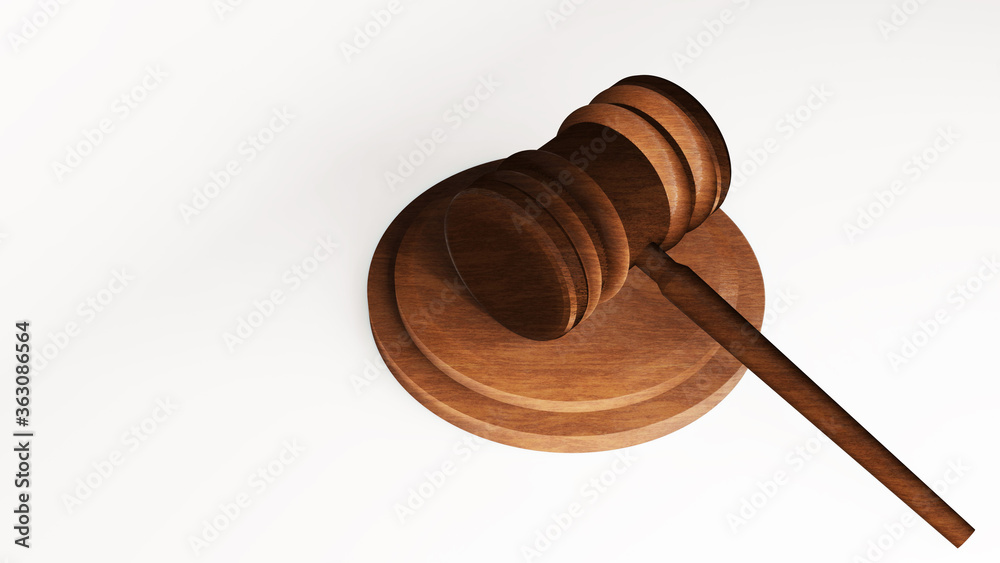 hammer law Wooden judge gavel  HAMMER AND BASE 3D render
