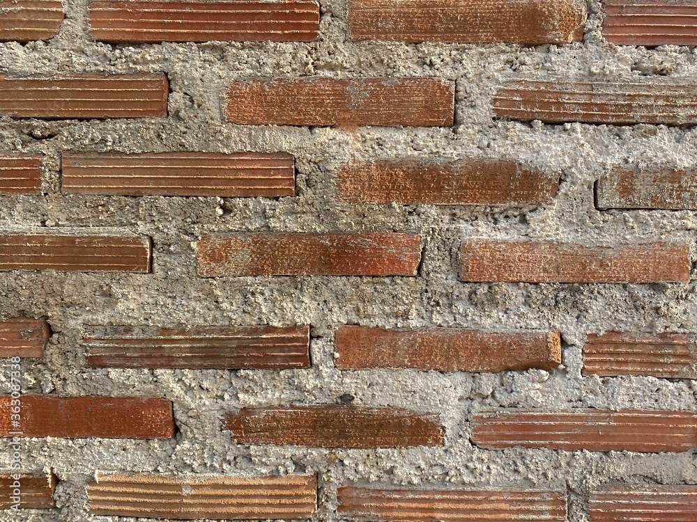 Red brick pattern. Old brick wall with crack and scratch