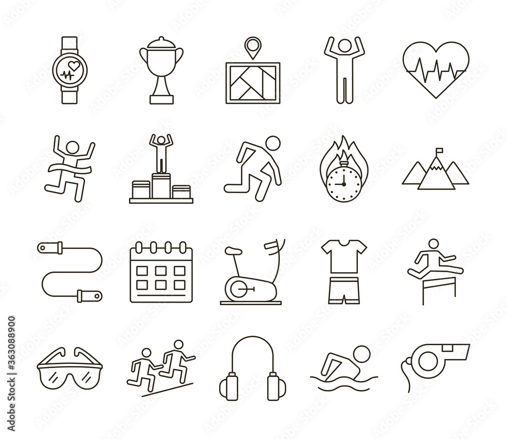 bundle of runners and tracks set icons bundle of runners and tracks set icons