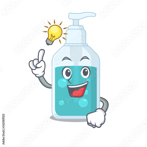 Mascot character of smart hand sanitizer has an idea gesture
