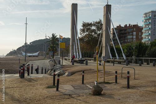 Entrance to the beach, sea and mountain background, Calelia, Spain, 2019