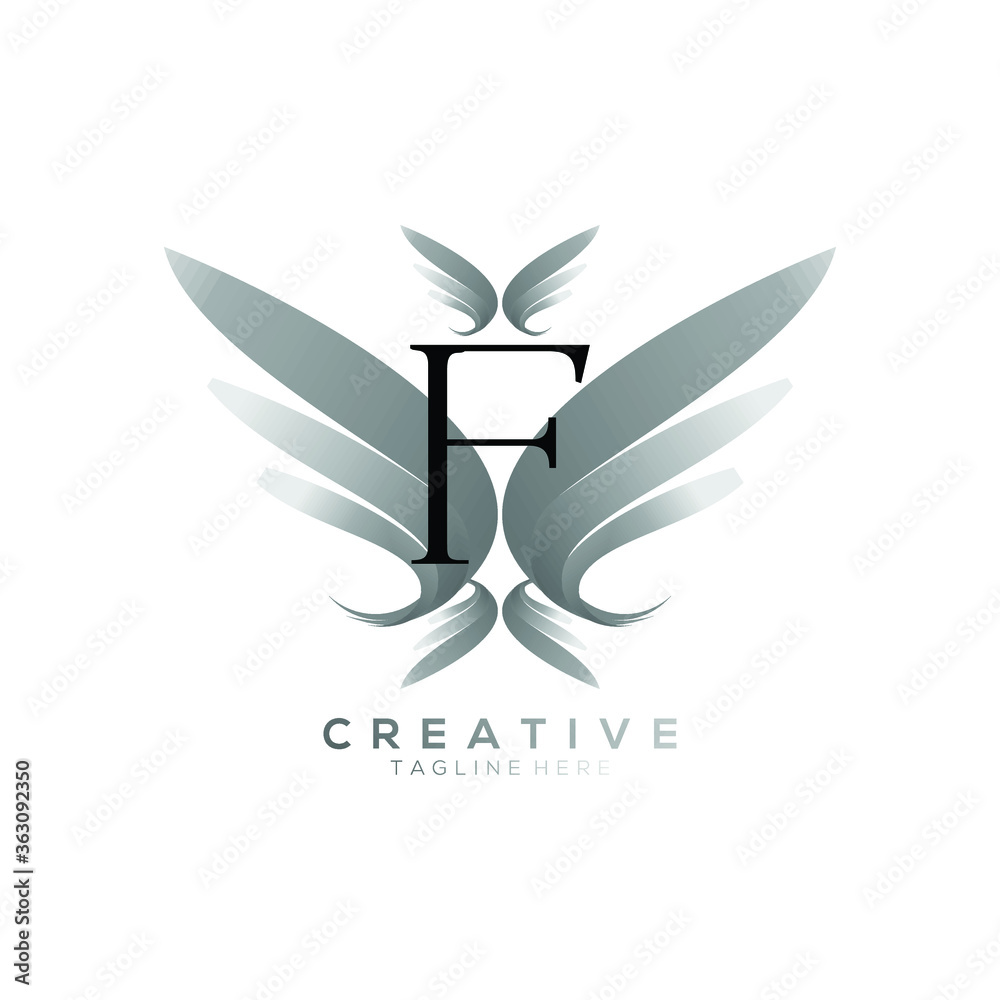 Letter F Luxury Black Thin Wing Logo Template