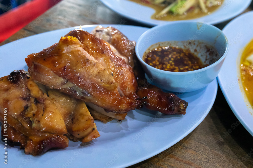 Thai style half grilled chicken with spicy lime dip Thai style half grilled chicken with spicy lime dip