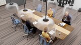 Teamwork in meeting Room with Social distancing 3D rendering