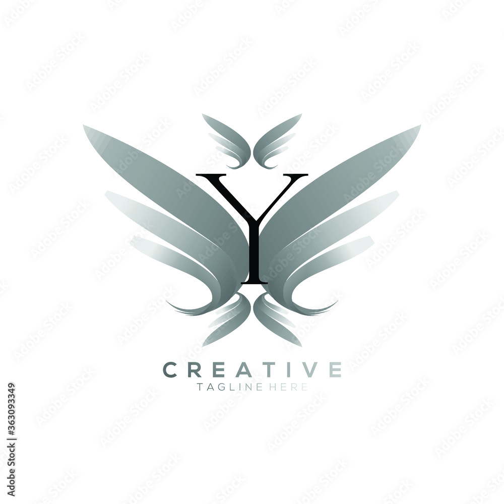 Letter Y Luxury Black Thin Wing Logo Template