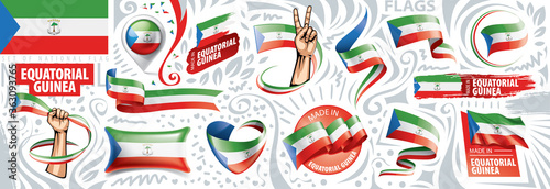 Vector set of the national flag of Equatorial Guinea in various creative designs