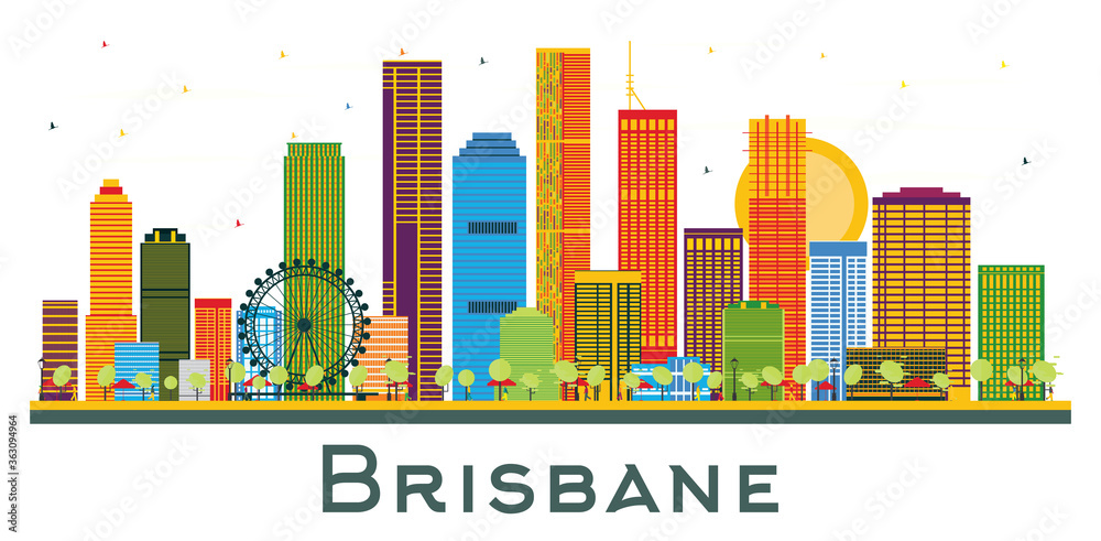 Brisbane Australia City Skyline with Color Buildings Isolated on White. Brisbane Australia City Skyline with Color Buildings Isolated on White.