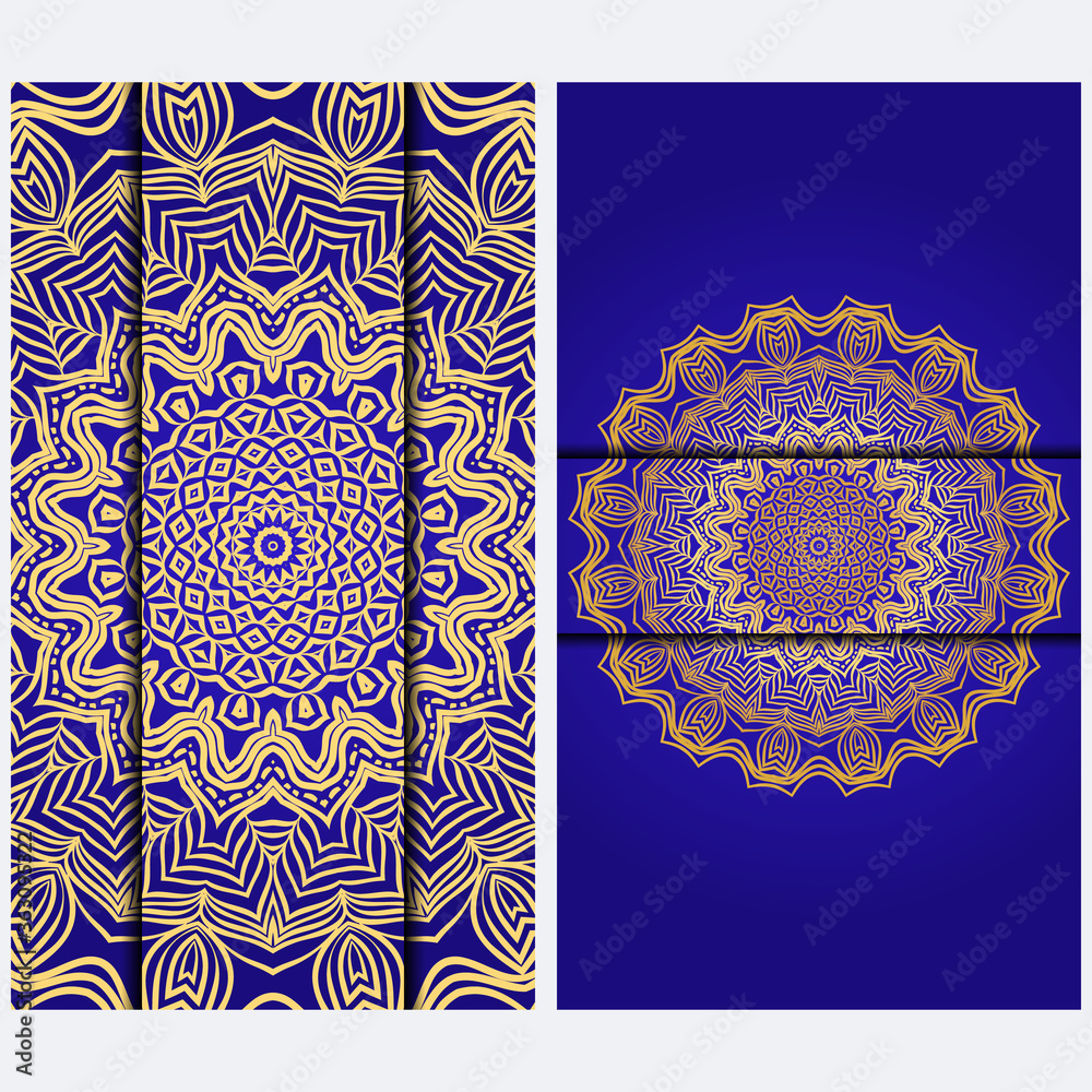Obraz premium Visit Card Template With Floral Mandala Pattern. Vector Template. Islam, Arabic, Indian, Mexican Ottoman Motifs. Hand Drawn Background.