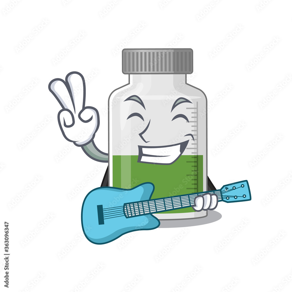 brilliant musician of vitamin syrup cartoon design playing music with a guitar brilliant musician of vitamin syrup cartoon design playing music with a guitar