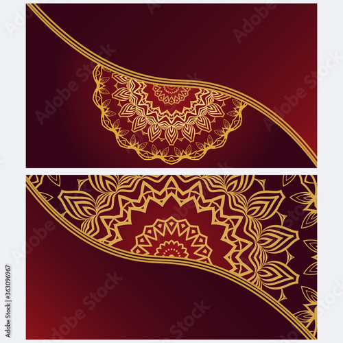 Vintage cards with Floral mandala pattern. Vector template. The front and rear side.