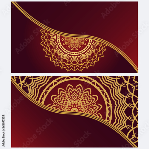 Vintage cards with Floral mandala pattern. Vector template. The front and rear side.