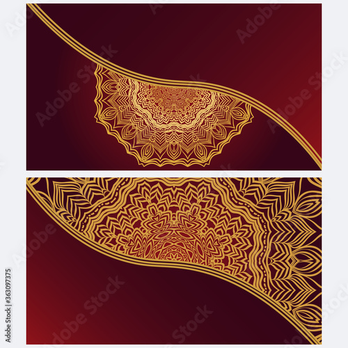 Vintage cards with Floral mandala pattern. Vector template. The front and rear side.