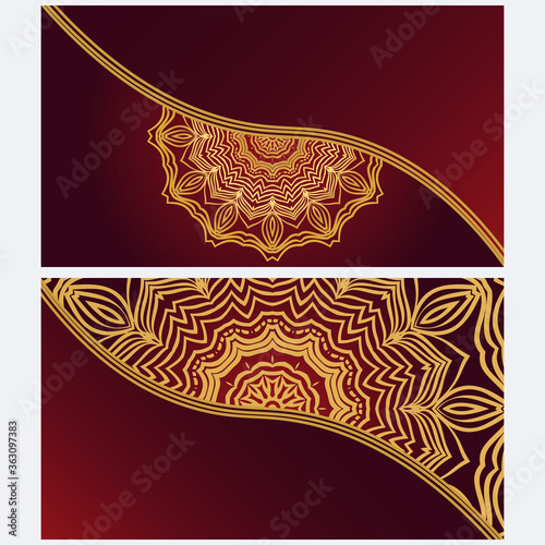 Vintage cards with Floral mandala pattern. Vector template. The front and rear side.