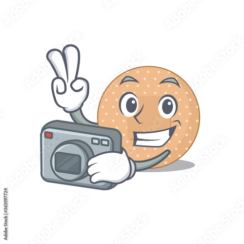 a proficient photographer rounded bandage cartoon design concept working with camera