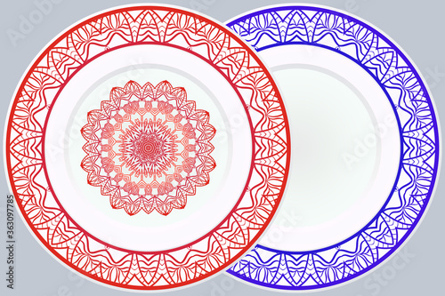 Decorative round plate with mandala from floral elements.Vector  illustration. Home decor, interior design. matching decorative plates for interior design.