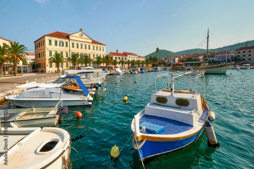 Croatia, island of Korcula, town of Vela Luka and small marina