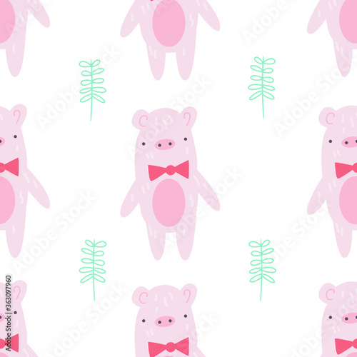 Adorable pig vector seamless pattern design for print