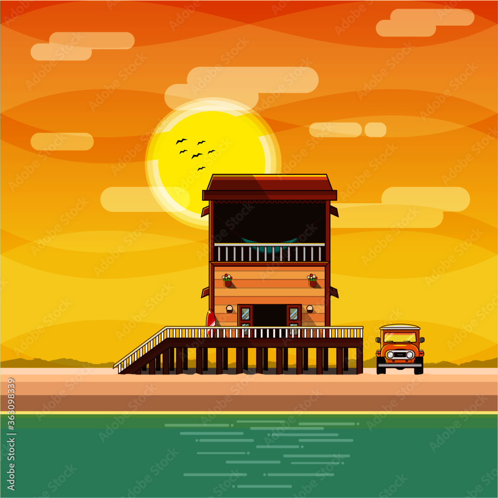 summer beach house vacation icons