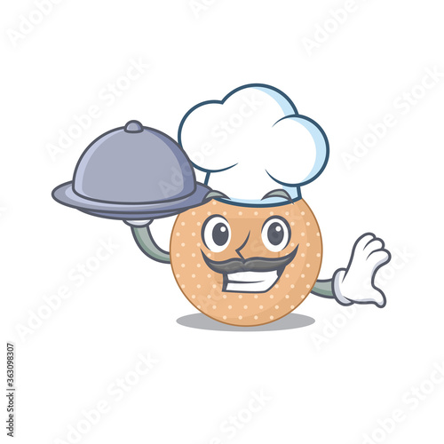 mascot character style of rounded bandage chef serving dinner on tray