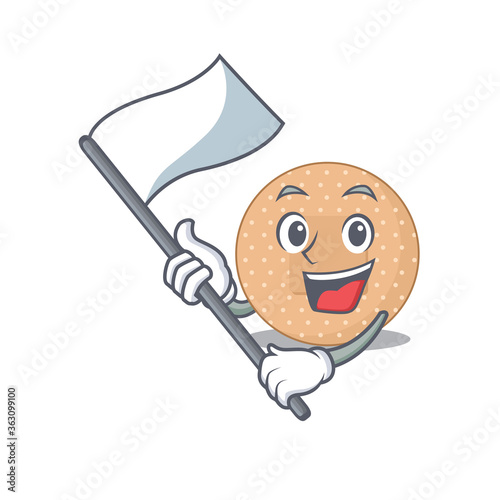 A brave rounded bandage mascot character design holding a white flag