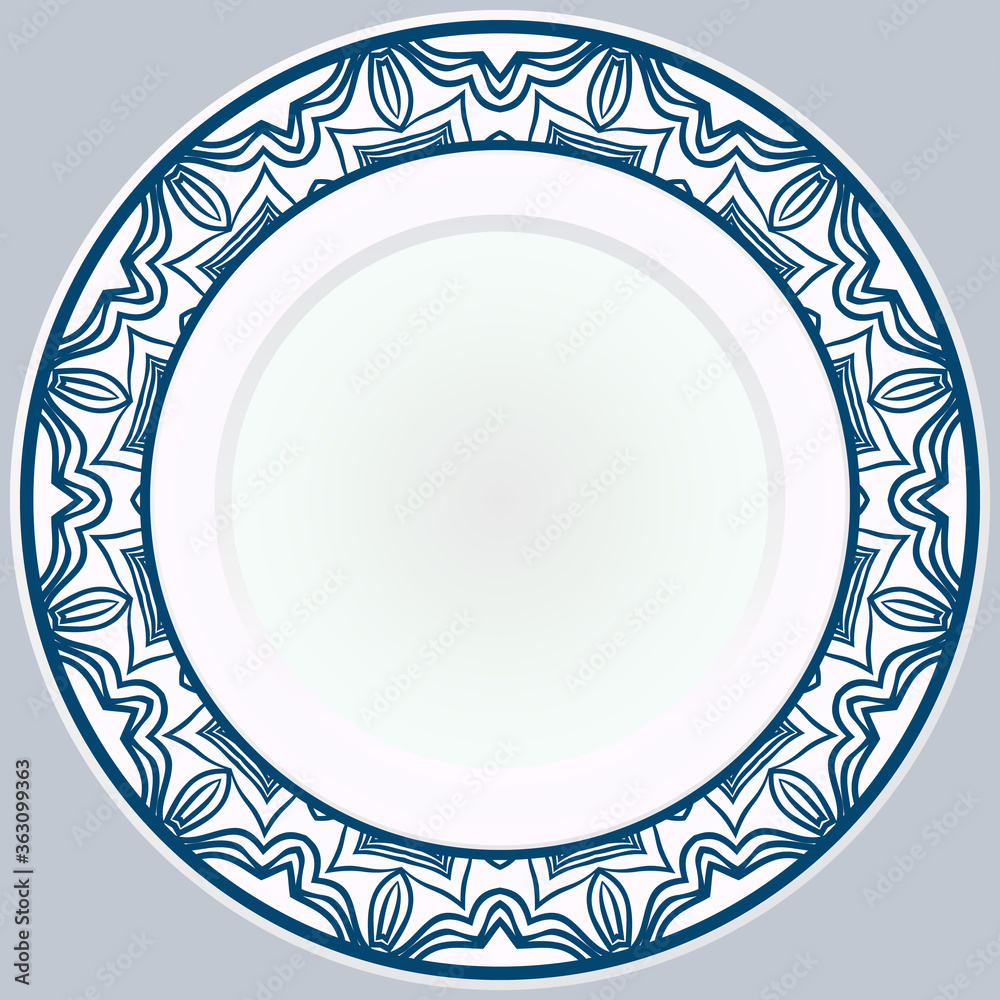 Decorative plate with round ornament in ethnic style. Fashion background with ornate dish. Vector illustration. Decorative plate with round ornament in ethnic style. Fashion background with ornate dish. Vector illustration.