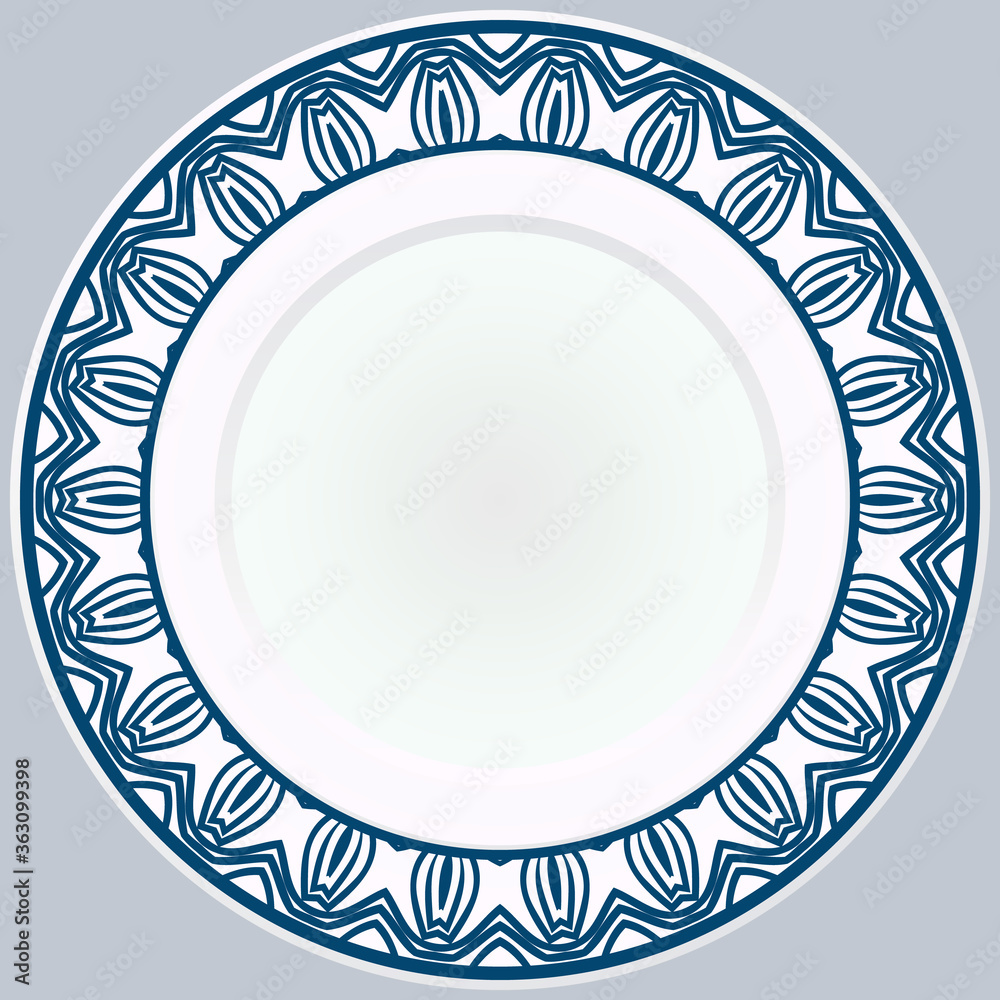Decorative plate with round ornament in ethnic style. Fashion background with ornate dish. Vector illustration. Decorative plate with round ornament in ethnic style. Fashion background with ornate dish. Vector illustration.