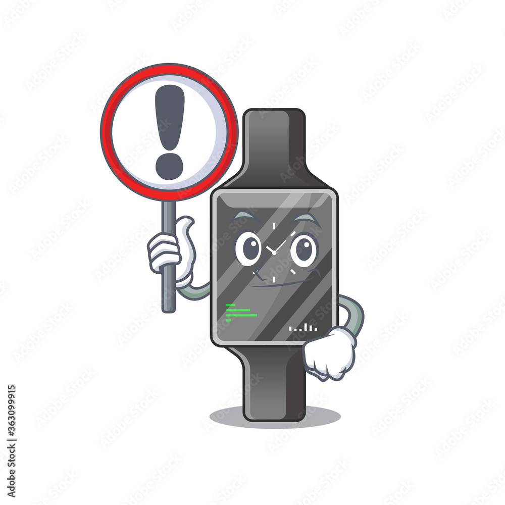 A cartoon icon of smart watch with a exclamation sign board A cartoon icon of smart watch with a exclamation sign board