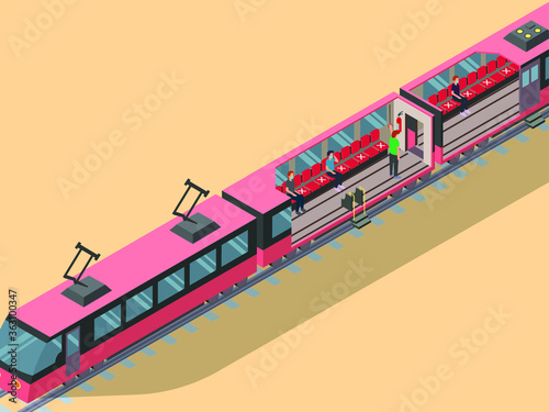 peoples are keeping their distance while using train illustration