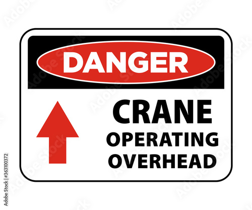 Danger crane operating overhead sign vector, crane safety sign and symbol vector