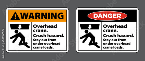 warning and danger crane overhead crush hazard sign stay out from under crane area. crane safety sign vector