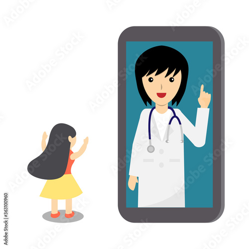 a girl consulting doctor online by video calling phone vector