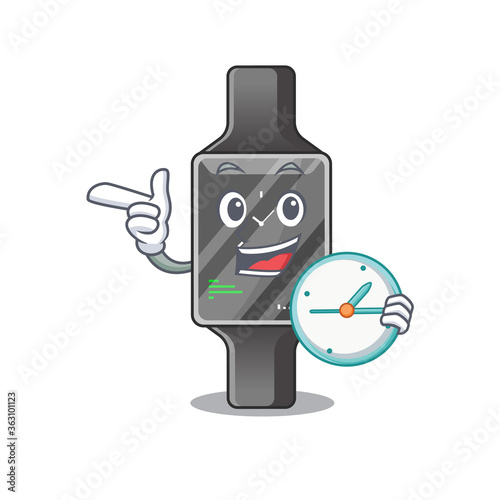 A picture of cheery smart watch holding a clock