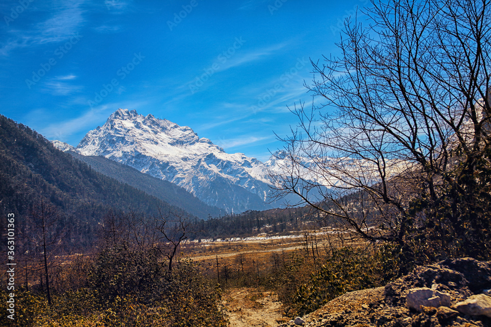 Beautiful scenic image of the Himalayan range as seen from Yumthang valley in Sikkim, India Beautiful scenic image of the Himalayan range as seen from Yumthang valley in Sikkim, India