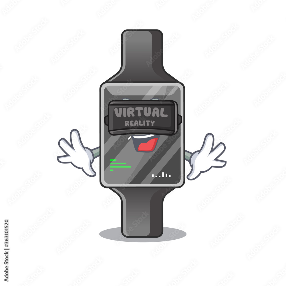 Smart watch cartoon image play a game with Virtual Reality headset