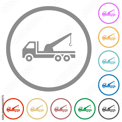 Crane truck flat icons with outlines