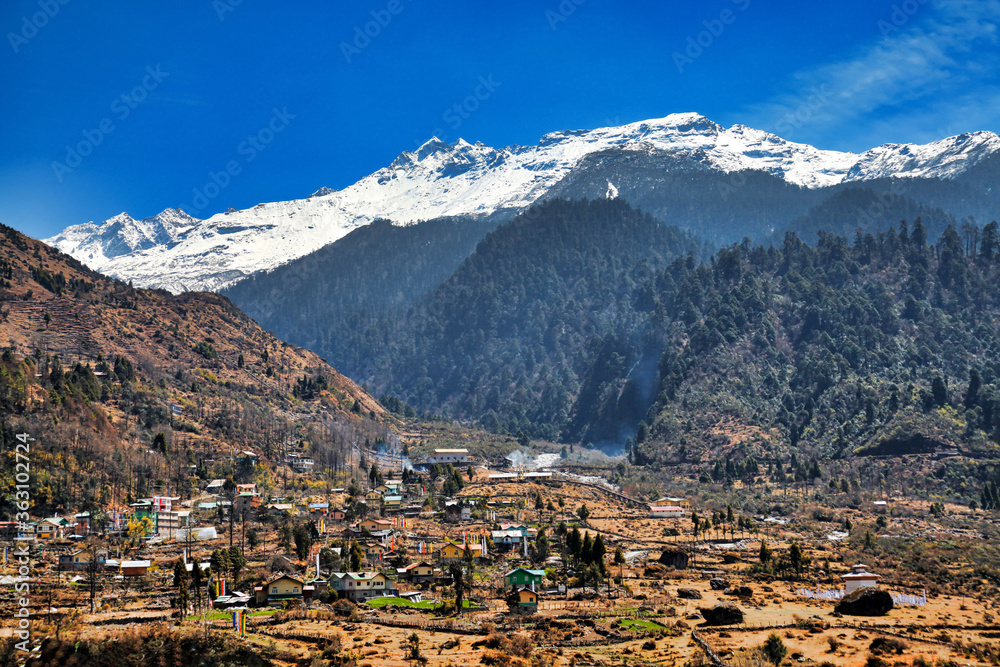 Beautiful scenic image of Lachung Village, Sikkim, India
