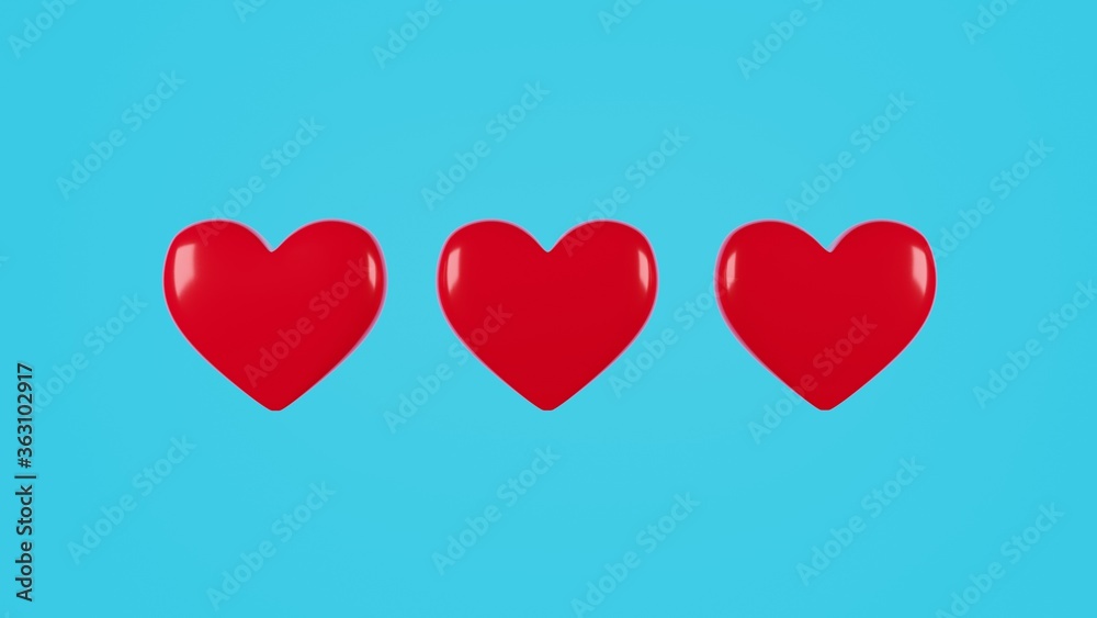 3d rendering red heart on blue background.