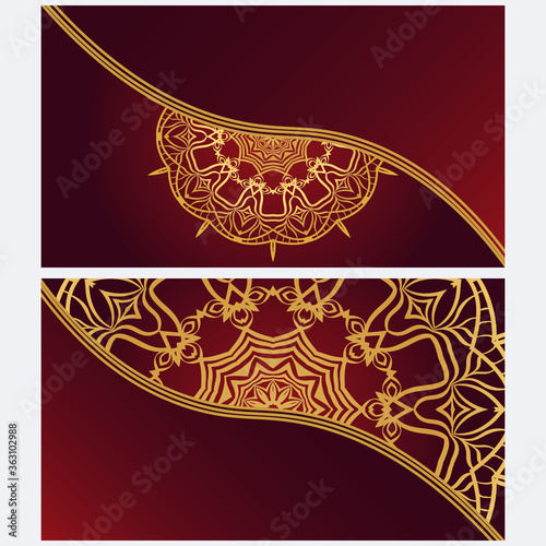 Vintage cards with Floral mandala pattern. Vector template. The front and rear side.