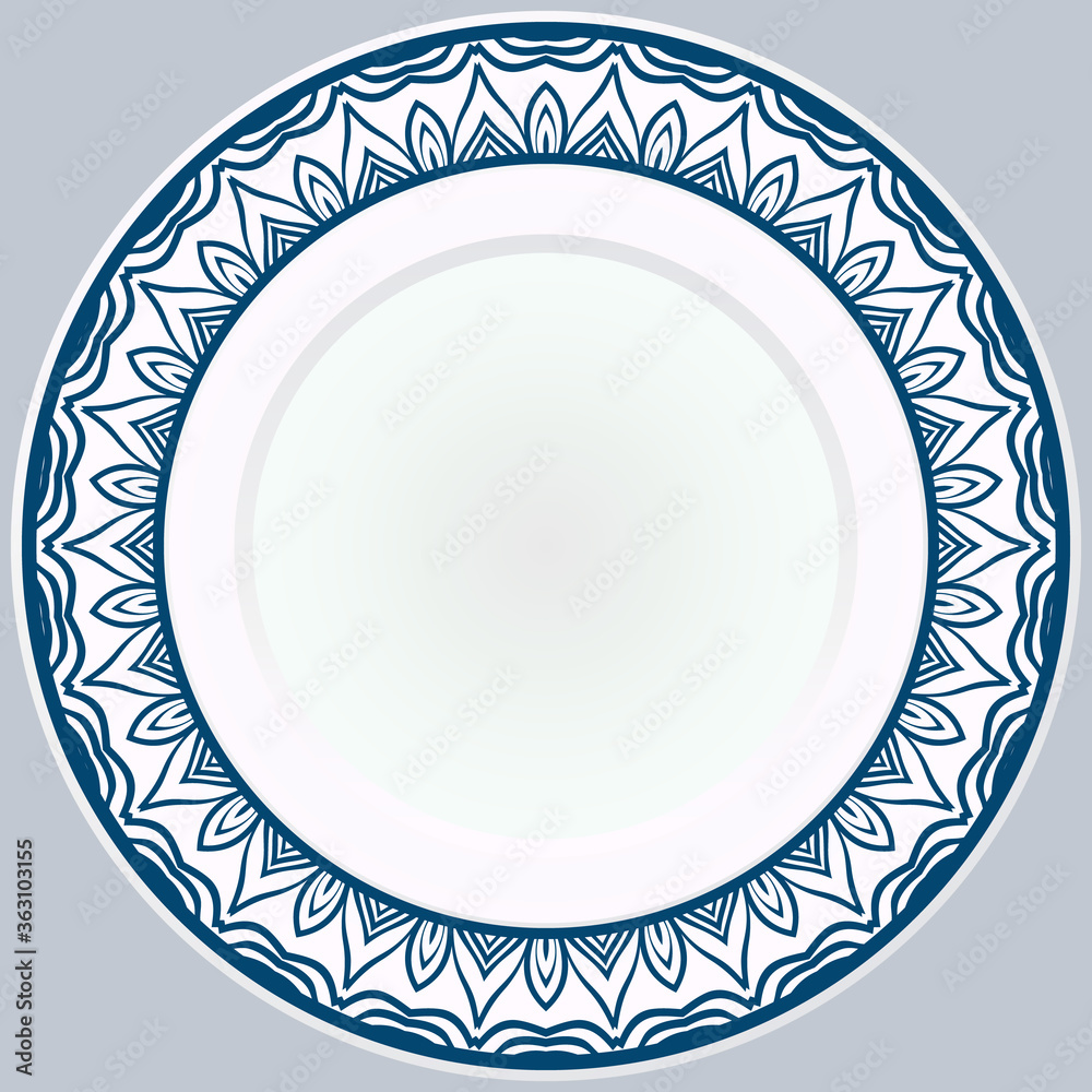 Decorative plate with round ornament in ethnic style. Fashion background with ornate dish. Vector illustration. Decorative plate with round ornament in ethnic style. Fashion background with ornate dish. Vector illustration.