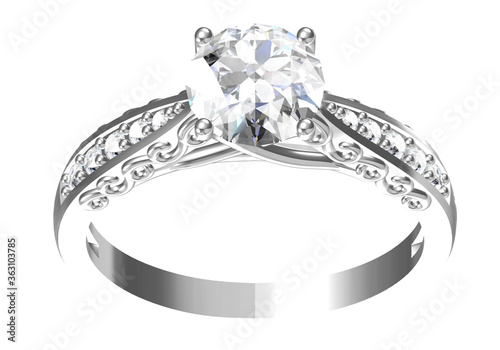 Wedding ring on white background. 3D rendering