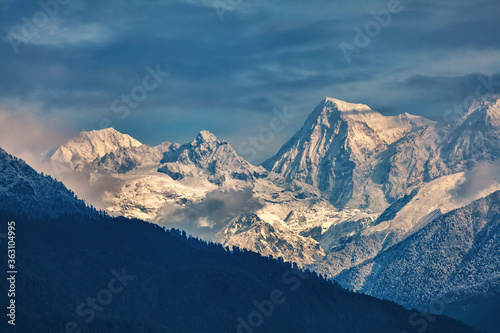 Kangchenjunga close up view from Pelling in Sikkim, India. Kangchenjunga is the third highest mountain in the world. © artqu