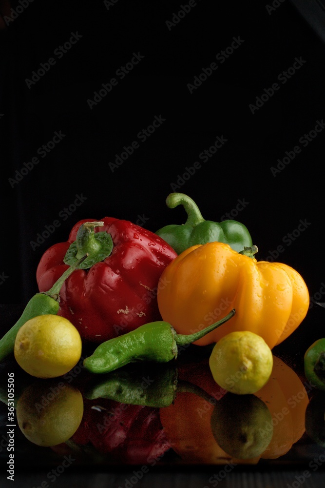 vegetables and on black background