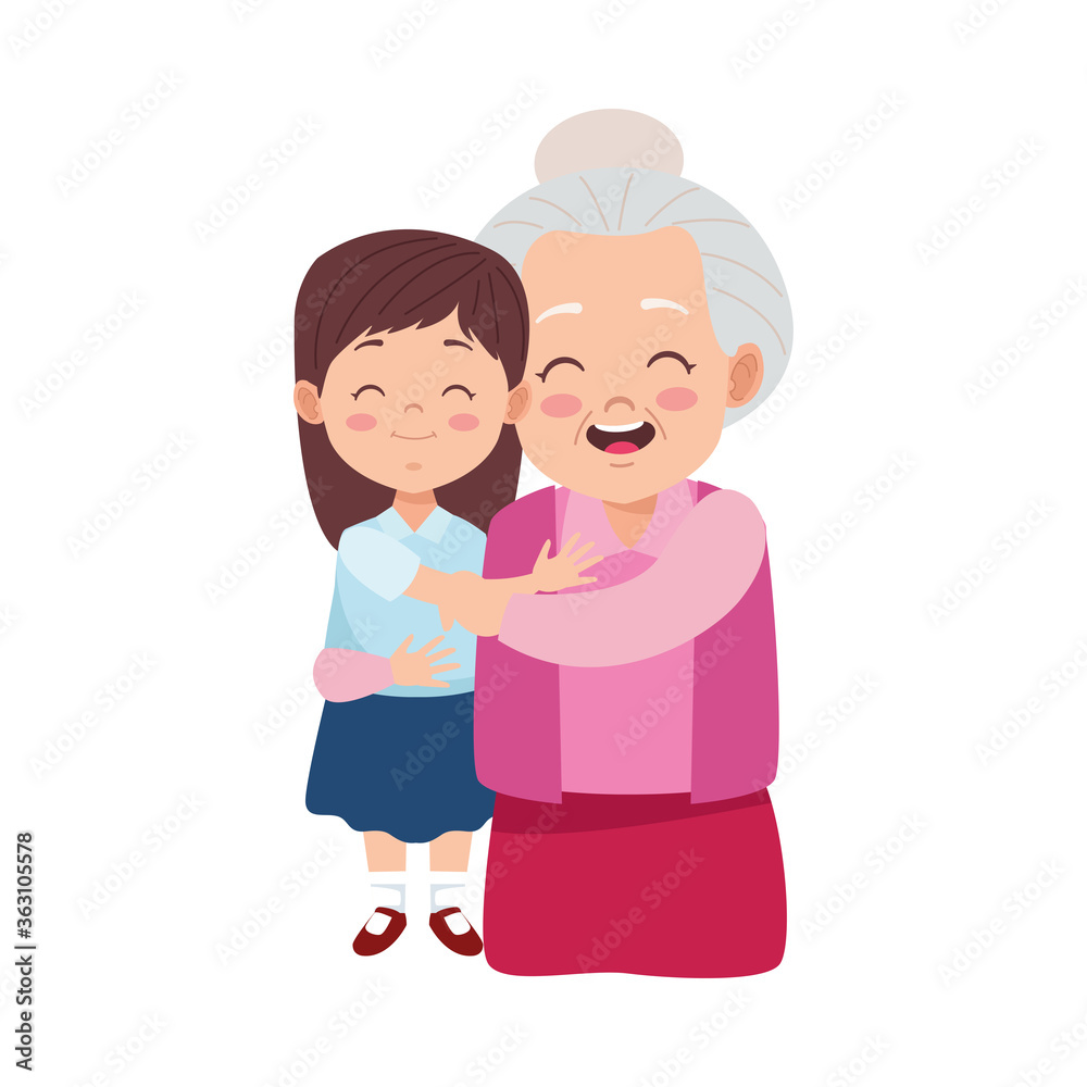 cute happy grandmother with granddaughter characters cute happy grandmother with granddaughter characters