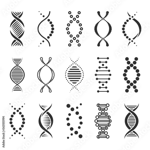 Chromosome laboratory research concept. DNA molecule model set. Helix chains with different shapes and lines structures. Can be used for gene science, chemistry, topics