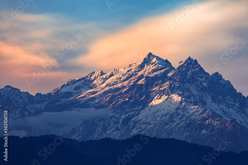 Kangchenjunga close up view from Pelling in Sikkim  India.