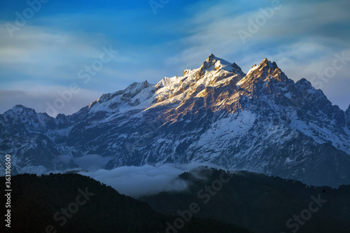 Kangchenjunga close up view from Pelling in Sikkim, India.