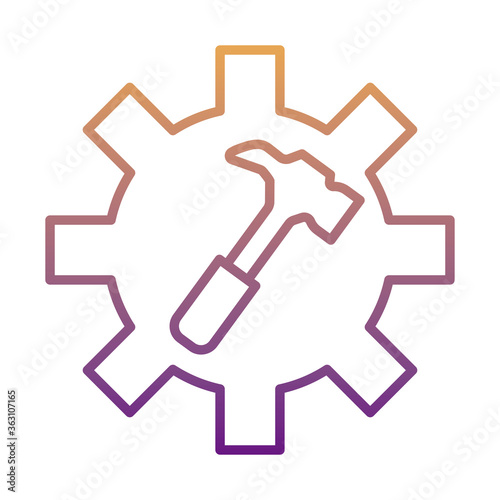 gear machine work with hammer gradient line style icon
