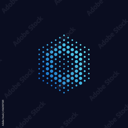 Letter a pixel logo hexagon blue color. Technology, business, and digital logotype vector concept