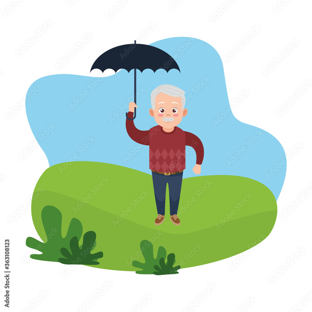 happy old grandfather with umbrella avatar character happy old grandfather with umbrella avatar character