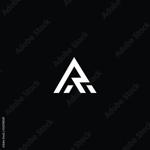 Minimal elegant monogram art logo. Outstanding professional trendy awesome artistic AR RA initial based Alphabet icon logo. Premium Business logo white color on black background